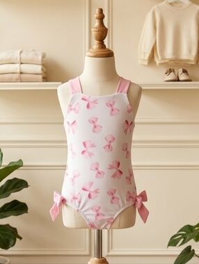 Classic Whimsy Pink Bow One-Piece Swimsuit Sz 18-24M